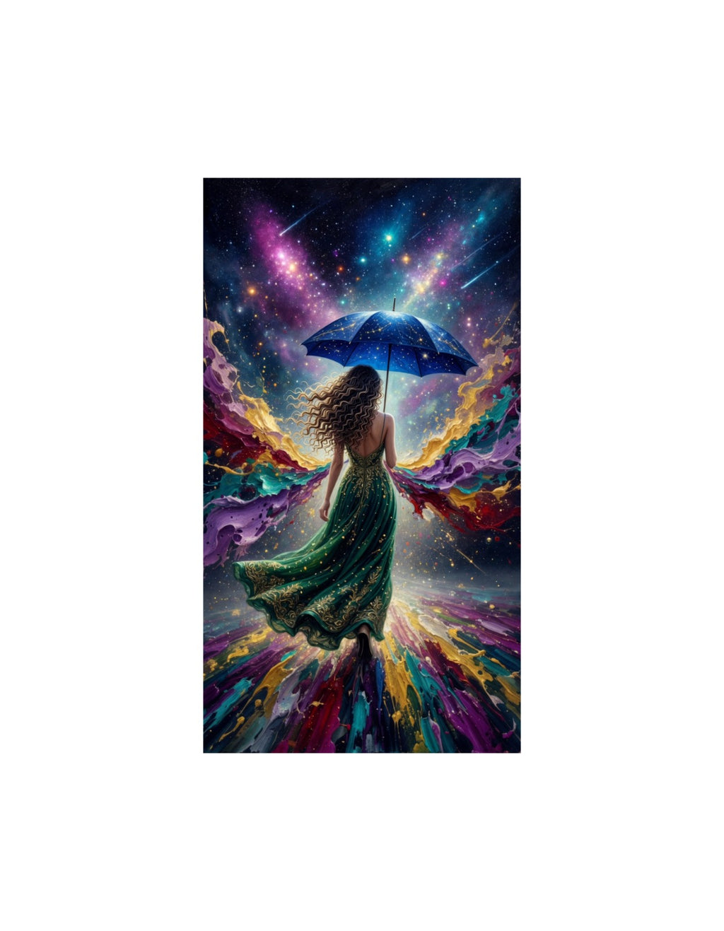 Cosmic Walk with Starlit Umbrella