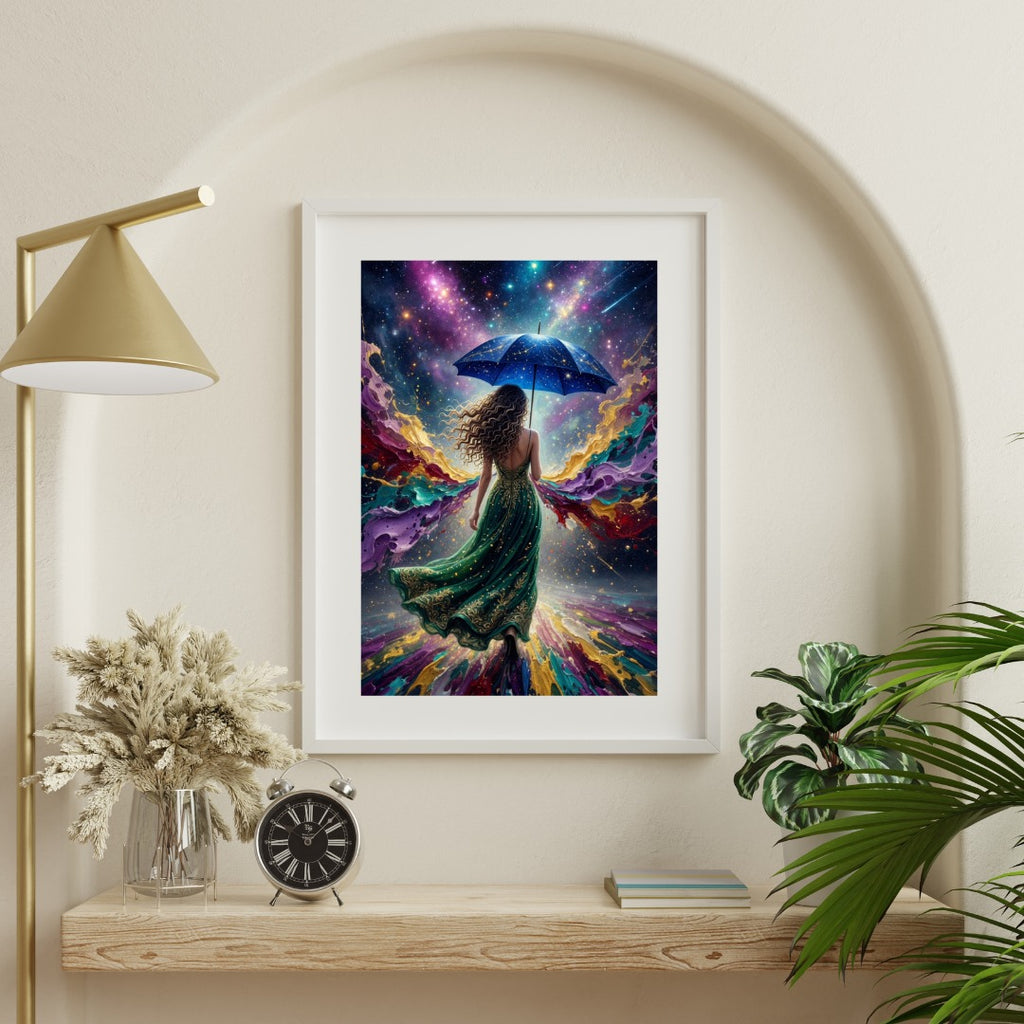 Cosmic Walk with Starlit Umbrella
