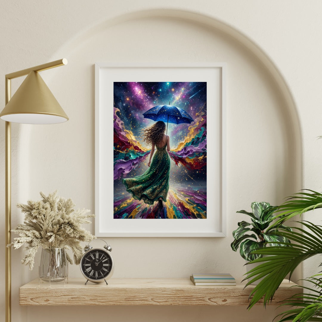 Cosmic Walk with Starlit Umbrella