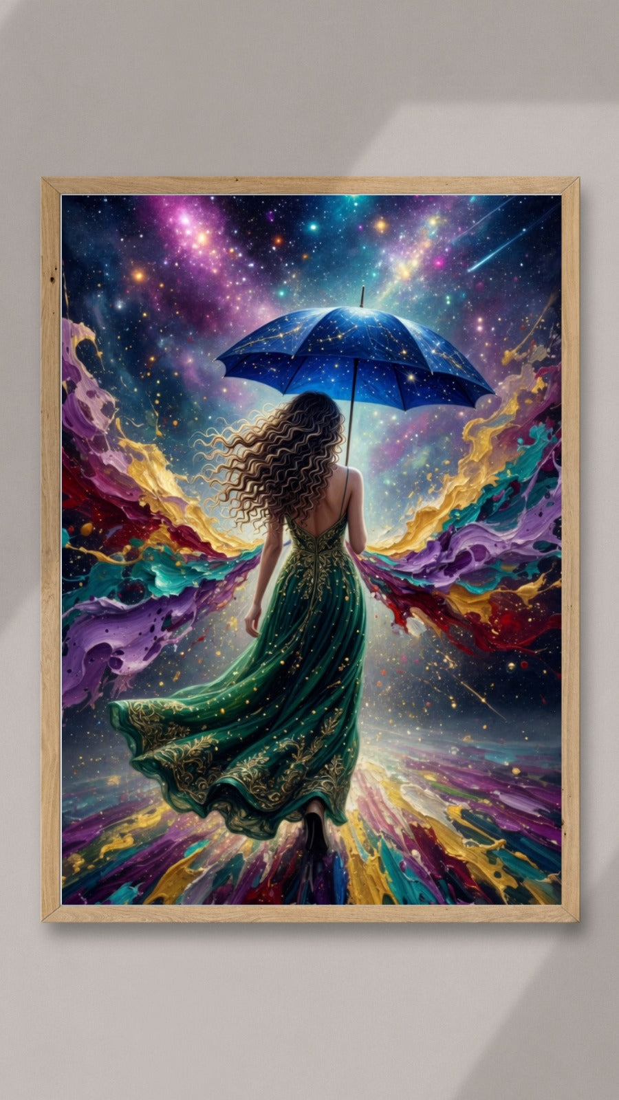 Cosmic Walk with Starlit Umbrella