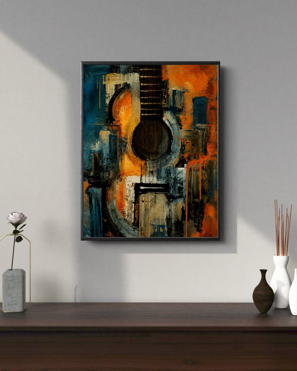 Abstract Guitar in Blue and Burnt Orange