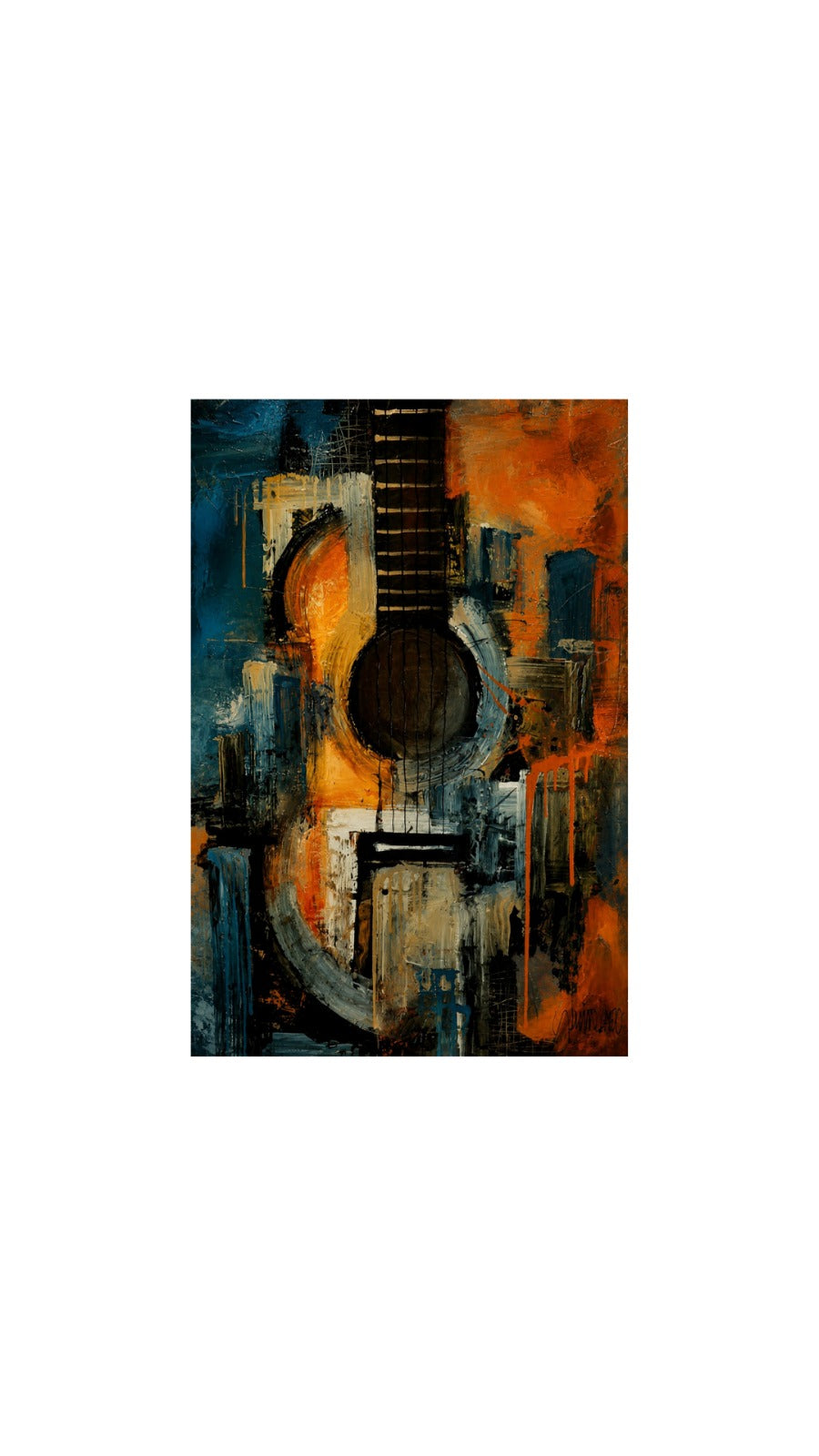 Abstract Guitar in Blue and Burnt Orange