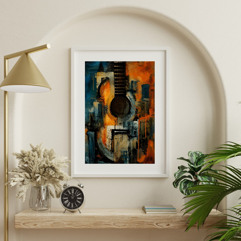 Abstract Guitar in Blue and Burnt Orange