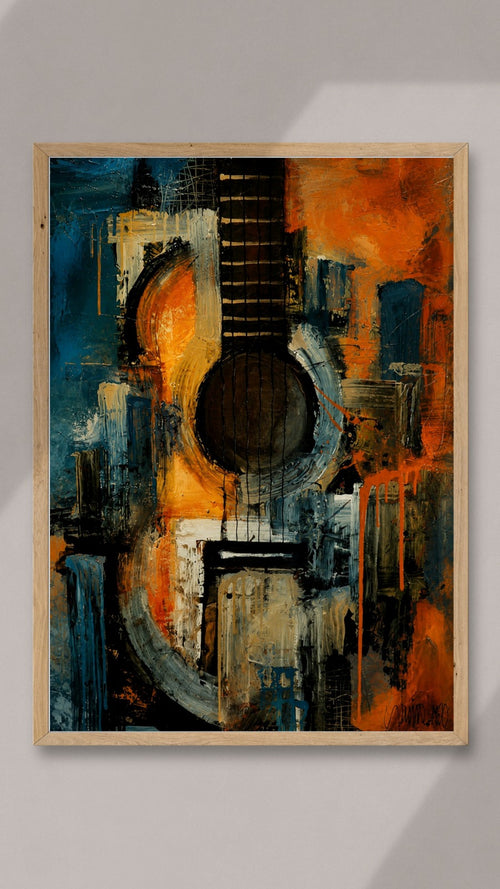 Abstract Guitar in Blue and Burnt Orange